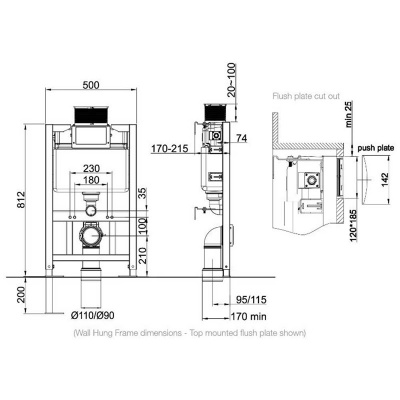 Cyclone 0.82-1.0m WC Frame with Cistern and Flush Plate